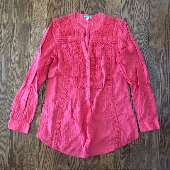 Embroidered Pink Maternity Blouse - Picture 1 of 4